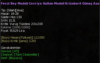 Fevzi Bey Modeli Cevriye Sultan Modeli Krizoberil Güneş Asa eşya simgesi