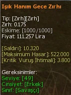 Işık Hanım Gece Zırhı eşya simgesi