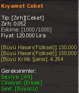 Kıyamet Ceket eşya simgesi