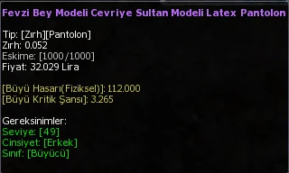 Fevzi Bey Modeli Cevriye Sultan Modeli Latex Pantolon eşya simgesi