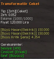 Transformatör Ceket eşya simgesi