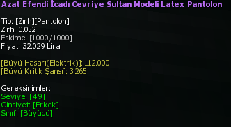 Azat Efendi İcadı Cevriye Sultan Modeli Latex Pantolon eşya simgesi