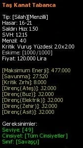Taş Kanat Tabanca eşya simgesi
